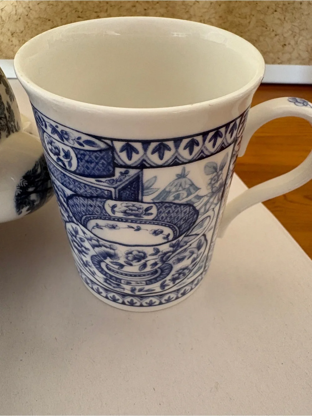 Vintage Blue and White Porcelain Teapot with Handle